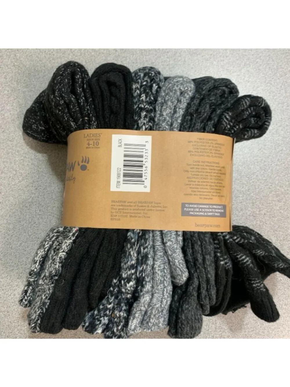 NWT Bearpaw Women's  Boot Socks 6-Pack Shoe Size 4-10 Black & Gray